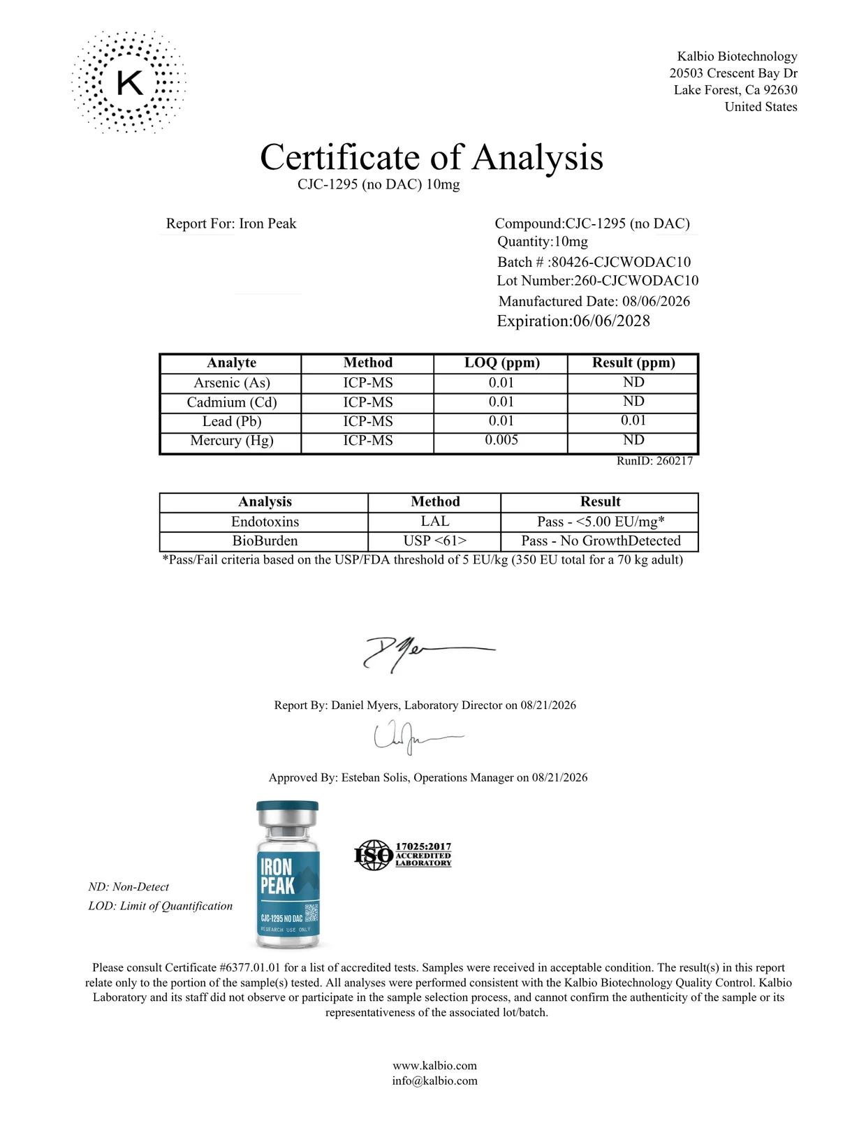 Certificate of analysis for CJC-1295 (No DAC) 10mg, page 2